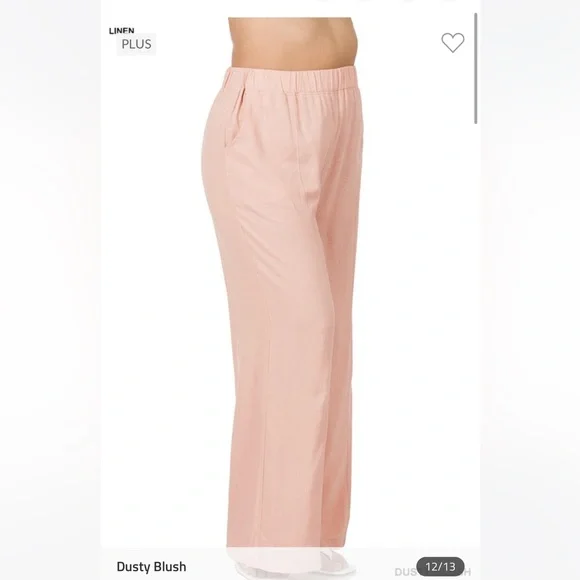 Plus & Regular Size Dusty Blush Linen Relaxed Fit Wide Leg Casual Pants - Picture 4 of 9